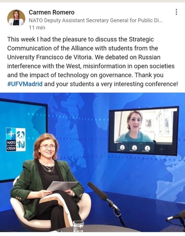 58C77C58 7DC6 4621 93D3 60FB6F23D631 El Grado en Relaciones Internacionales organiza el Seminario StartCom, en el que participa Carmen Romero, responsable de la División de Public Relations de la OTAN Estudiar en Universidad Privada Madrid