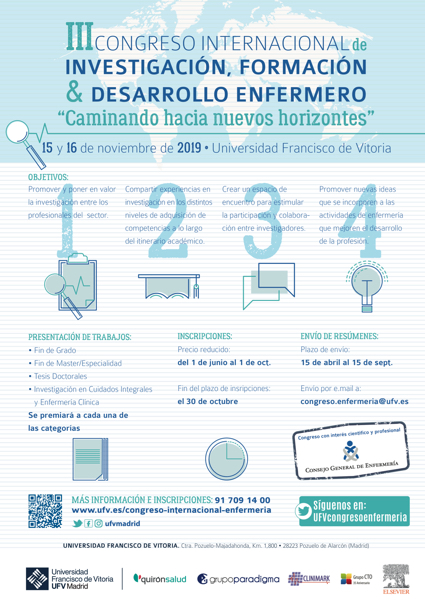 CARTEL A2 esp La UFV acoge el III Congreso Internacional de investigación, formación y desarrollo enfermero los días 15 y 16 de noviembre Estudiar en Universidad Privada Madrid