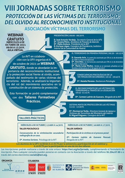 CartelUFV VIII Jornadas sobre Terrorismo de la Asociación Víctimas del Terrorismo en la UFV Estudiar en Universidad Privada Madrid