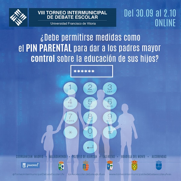 Cartel TIDEVIII Hoy se celebra la semifinal y final de la VIII edición del Torneo Intermunicipal de Debate Escolar de la Universidad Francisco de Vitoria de manera online Estudiar en Universidad Privada Madrid