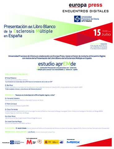 Encuentro Digital 15 julio Estudio AprEMde Presentación del Libro Blanco de la Esclerosis Múltiple en España Estudiar en Universidad Privada Madrid