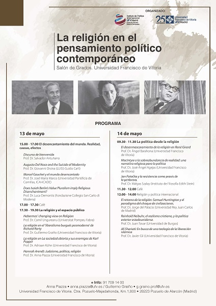 cartel final Congreso La religión en el pensamiento político contemporáneo Estudiar en Universidad Privada Madrid