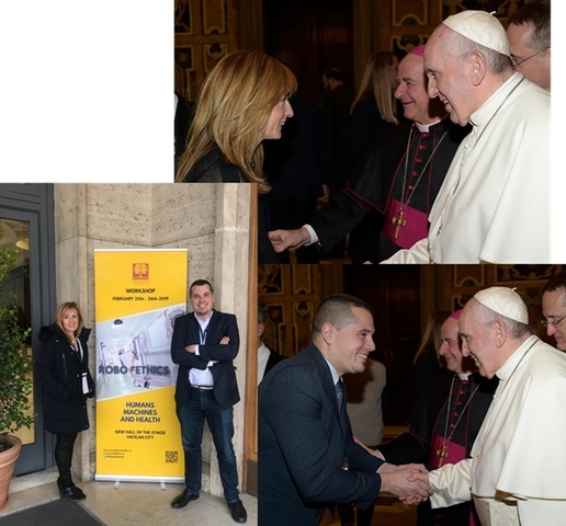 sofia borgia2 Sofía Borgia y Jesús Miguel Santos saludan al papa Francisco durante el Congreso ‘Robo Ethics. Humans, Machines & Health’ Estudiar en Universidad Privada Madrid