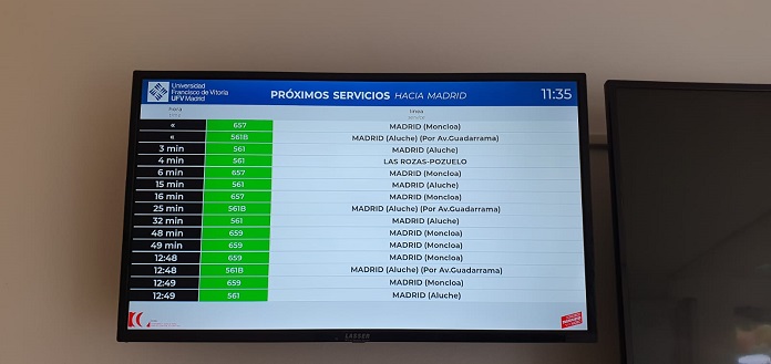 Pantallas La Universidad Francisco de Vitoria (Madrid) informa en tiempo real de los servicios de transporte público mediante monitores | Noticias de Actualidad UFV Estudiar en Universidad Privada Madrid